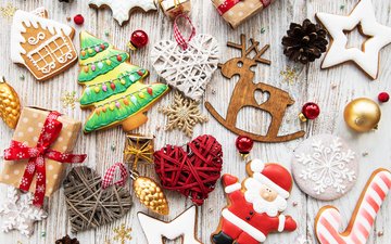 das neue jahr, dekoration, weihnachten, kekse, weihnachtsschmuck, lebkuchen, новогоднее печенье