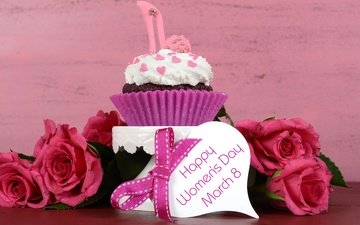 blumen, knospen, rosen, blütenblätter, 8. märz, cupcake, internationaler frauentag