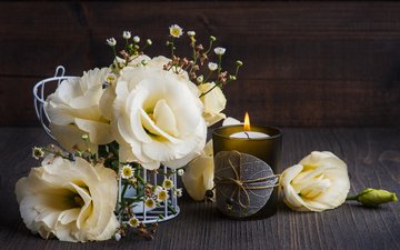 цветы, букет, свеча, композиция, эустома, irina bort, лизиантус