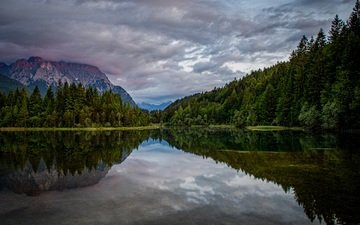 озеро, горы, природа, лес, отражение