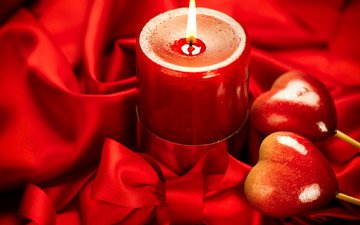 красный, ткань, свеча, сердечки, день святого валентина, влюбленная