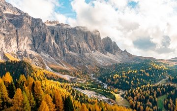 деревья, горы, пейзаж, осень, италия