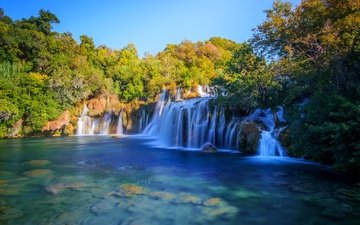деревья, река, лес, водопад, осень, хорватия, каскад, krka national park