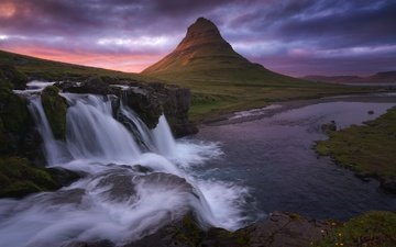 горы, водопад, вулкан, исландия