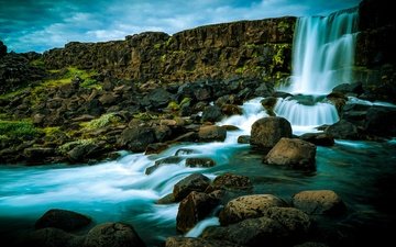 камни, водопад, поток, исландия