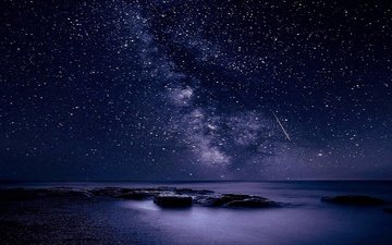небо, ночь, море, звезды