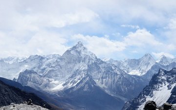 небо, облака, горы, скалы, природа, непал, ама-даблам