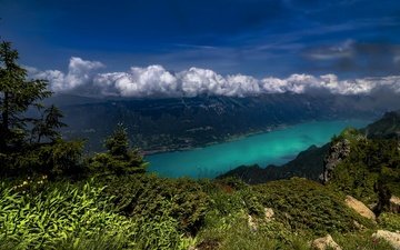 облака, озеро, горы, швейцария