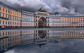 отражение, россия, архитектура, здание, санкт-петербург, арка, лужа