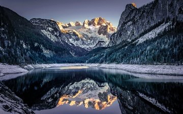 озеро, горы, отражение, австрия, альпы, gosauseen, верхняя австрия