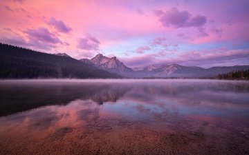 озеро, горы, отражение, скалистые горы, айдахо
