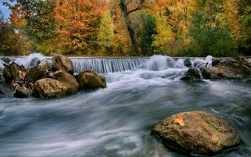 река, камни, пороги, осень