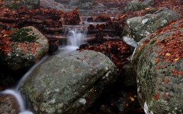 река, природа, камни, водопад, осень, поток, каскад