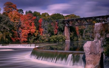 река, мост, осень, канада
