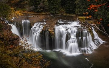 река, водопад, осень, каскад, штате вашингтон, lewis river, gifford pinchot национальный лес