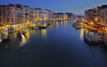 вечер, город, венеция, канал, дома, италия