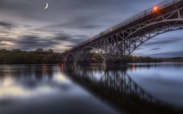 река, мост, луна