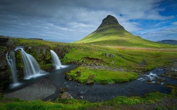 вода, горы, природа, камни, пейзаж, исландия, водопады, киркьюфетль, полуостров снайфедльснес, снайфедльснес
