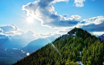 небо, природа, лес, пейзаж, гора, высота, канада, национальный парк банф, sulphur mountain, гора салфер