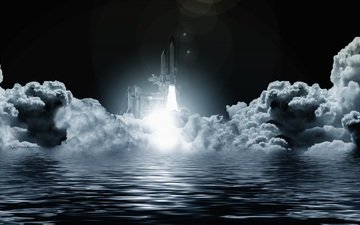 облака, вода, космос, ракета, запуск