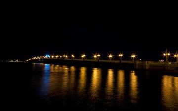 ночь, огни, отражение, мост
