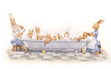 familie, kaninchen, badewanne