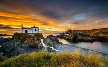скалы, церковь, испания, часовня, ermita virxe do porto