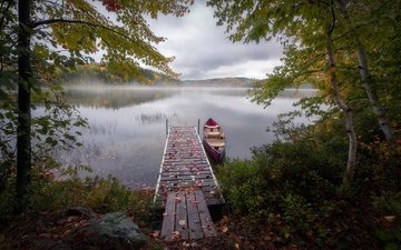 озеро, мост, лодка