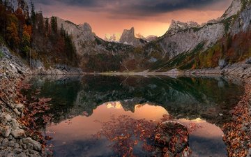 озеро, горы, природа, пейзаж, осень, австрия