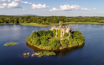 озеро, замок, остров, ирландия, mac dermott's castle, lough key