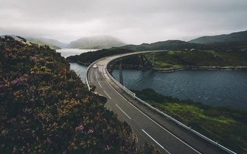 дорога, река, машина, мост, норвегия, красиво