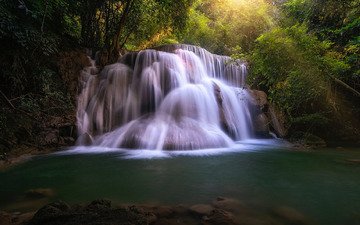 река, лес, водопад, тайланд, каскад, водопад хуай мае камин, huay mae khamin waterfall, река кхвэяй, khwae yai river