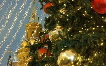 новый год, шары, москва, россия, гирлянды, рождество, красная площадь