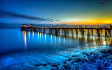 закат, пейзаж, море, пляж, malibu pier sunset