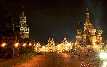 ночь, огни, москва, иллюминация, город, храм василия блаженного, россия, архитектура, здания, красная площадь, москва река, московский кремль