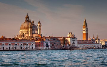 венеция, италия, вечернее, panorama view, santa maria della salute church