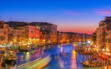 ночь, огни, иллюминация, венеция, италия, архитектура, здания, грант-канал