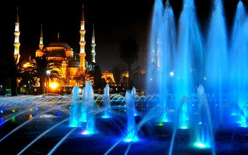 ночь, турция, стамбул, голубая мечеть, blue mosque