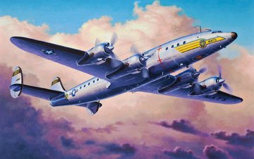 арт, авиация, живопись, самолетик, lockheed c-121c constellation