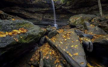 скалы, природа, пейзаж, водопад, осень, осенние листья, каменистый