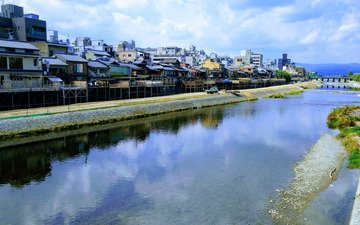 река, город, япония, камогава киото