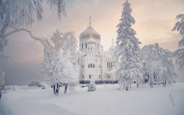 деревья, снег, храм, зима, россия, церковь, сугробы, пермский край