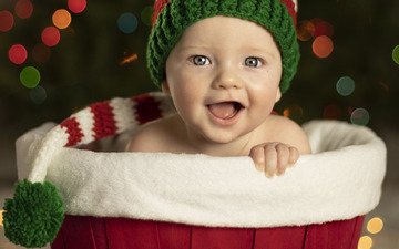 новый год, улыбка, блики, ребенок, мальчик, малыш, рождество, шапочка